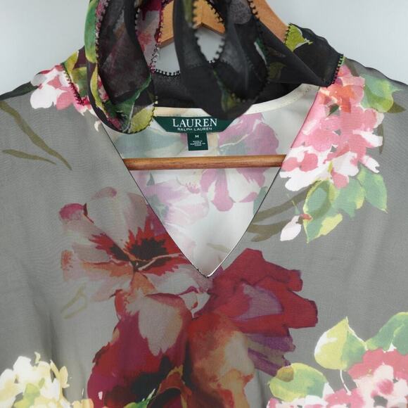 Lauren Ralph Lauren Georgette Blouse Medium Floral Sheer Bloomcore Fairy - Picture 6 of 16